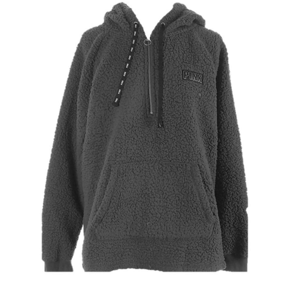 Victoria Secret PINK gray teddy zip sweater